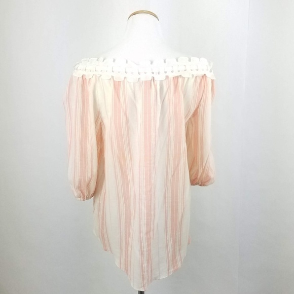 Max Studio Pink Cream Striped Off Shoulder Top - Picture 3 of 7